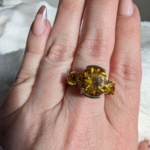 Sterling Silver 925 Gold Vermeil Citrine Statement Ring Size 7